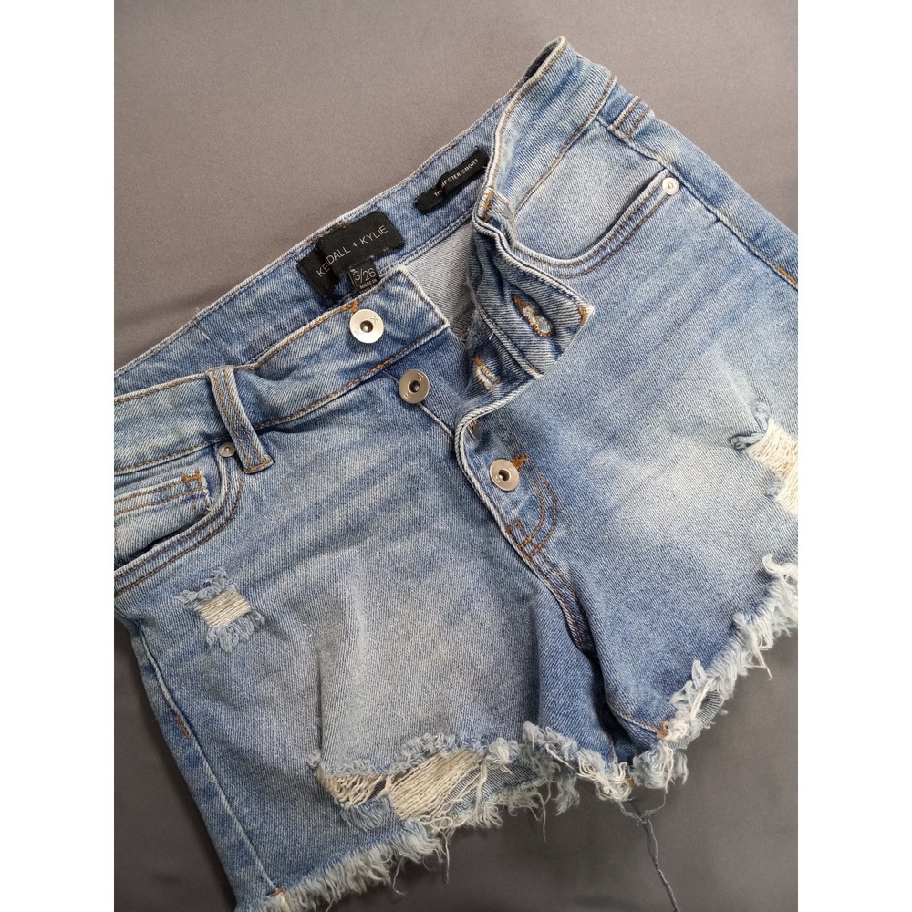 Kendall + Kylie Womens Hipster Short Light Wash Distressed Button Fly Denim 3/26